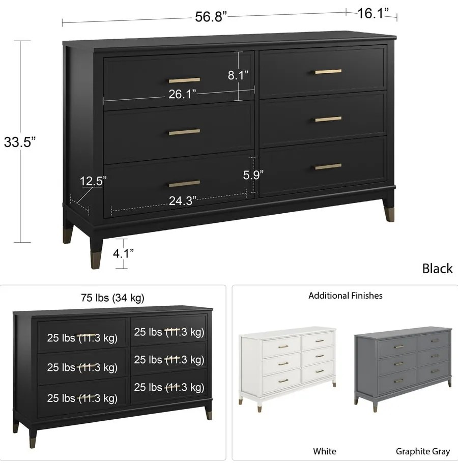 Fekete komód 144x85x41 cm Westerleigh – Støraa