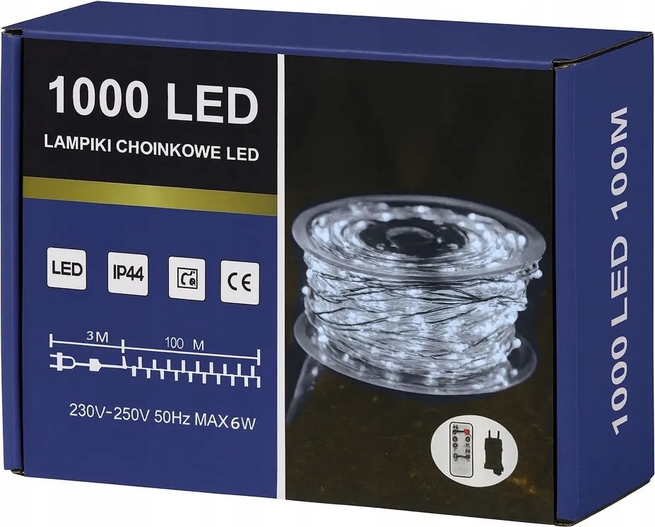 Karácsonyfa lámpák 1000 Led Mikro Drót 100m Fehér Hideg IP65 Távirányító