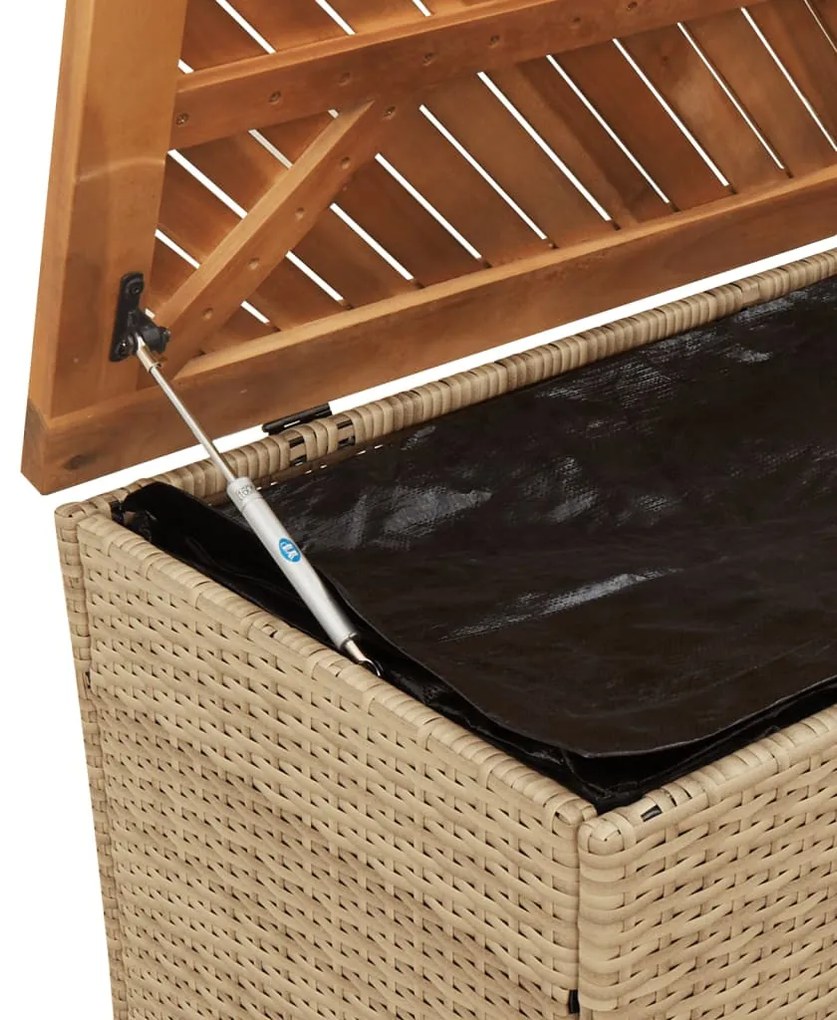 bézs polyrattan és akácfa kerti tárolóláda 110 x 50 x 54 cm