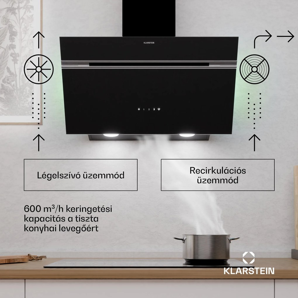 Klarstein Alina elszívó páraelszívó, 70 cm, 600 m³/h, Csendes, EEK A