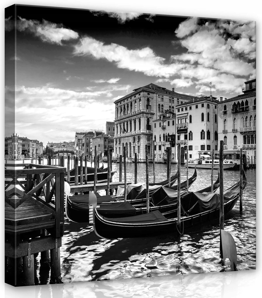 Vászonkép 80x80 Velence csatorna gondolák víz fekete-fehér város építészet