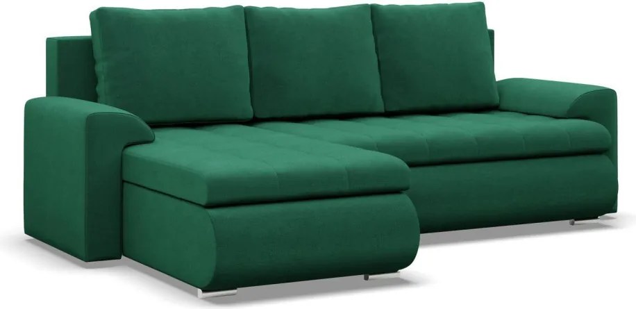 Tokio sarokkanapé, 2 ágyneműtartóval, bársony, baloldali, zöld