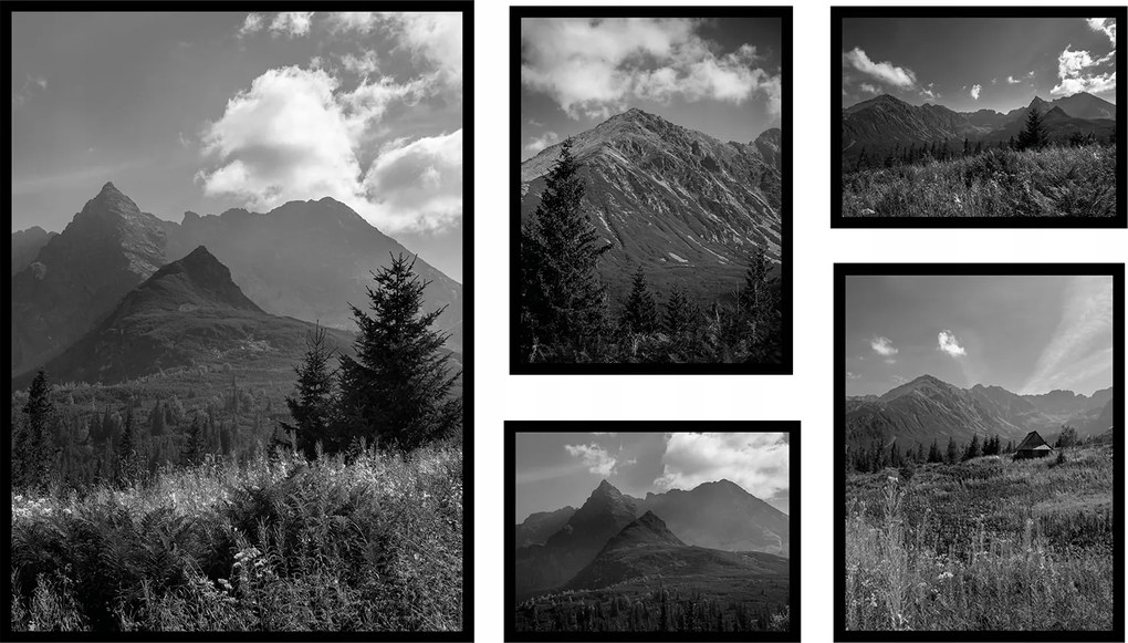 Fali poszter szett Zakopane hegyek Tátra 5db-os fekete-fehér