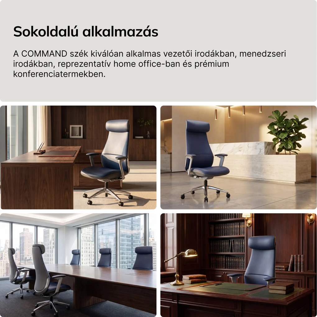 Bőr vezetői irodai szék kék COMMAND