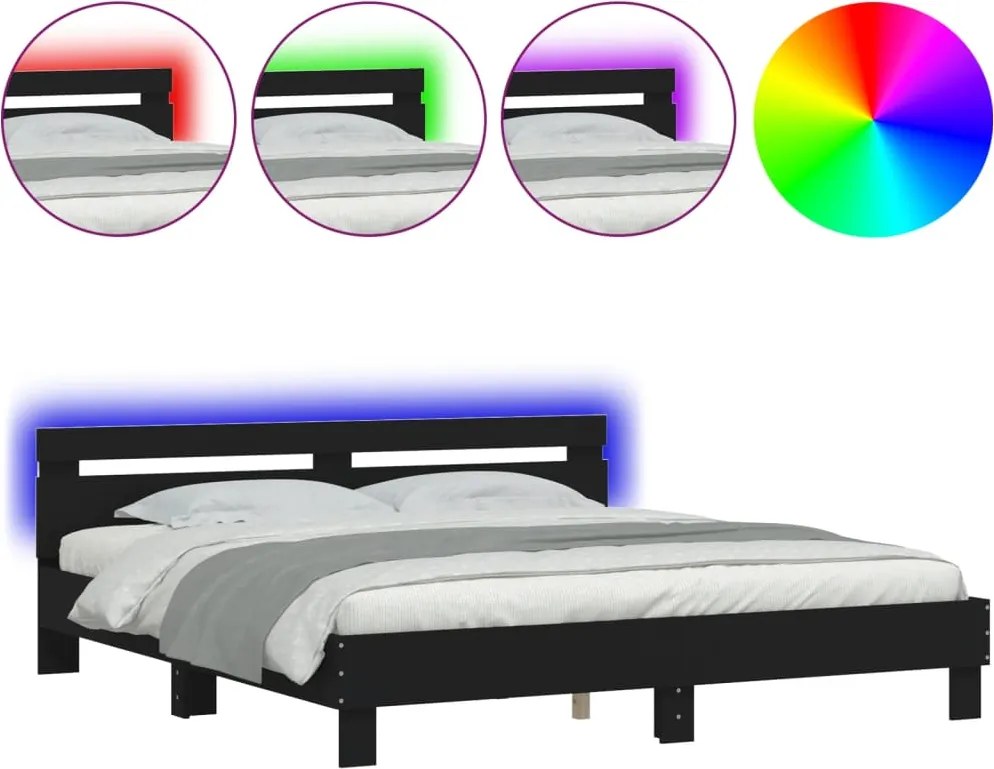 vidaXL fekete ágykeret fejtámlával és LED-del 180 x 200 cm