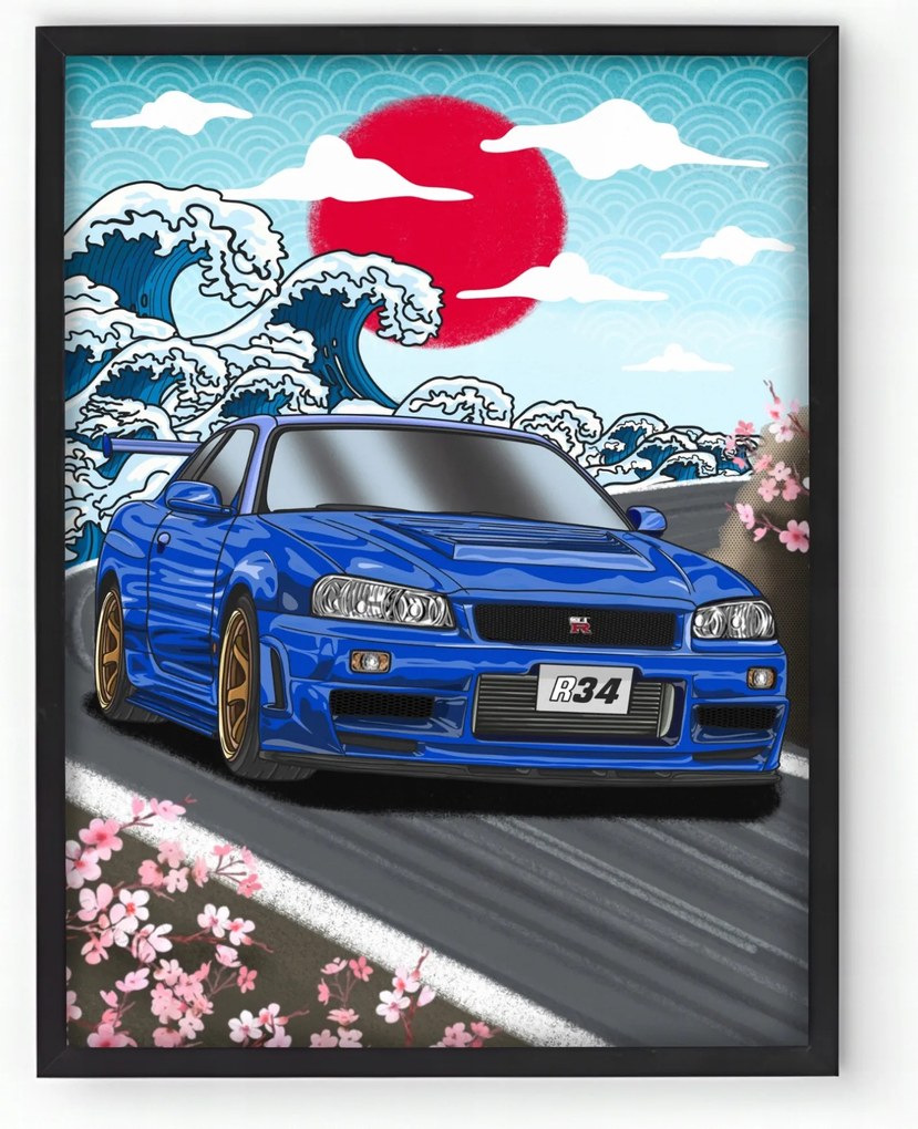 Poszter keretben Nissan Skyline R34 30x40 cm Ajándék ötlet