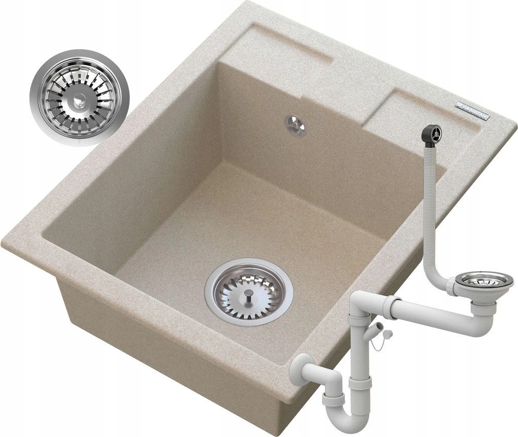 Gránit Mosogató Bézs, Króm Samos Szifonnal
