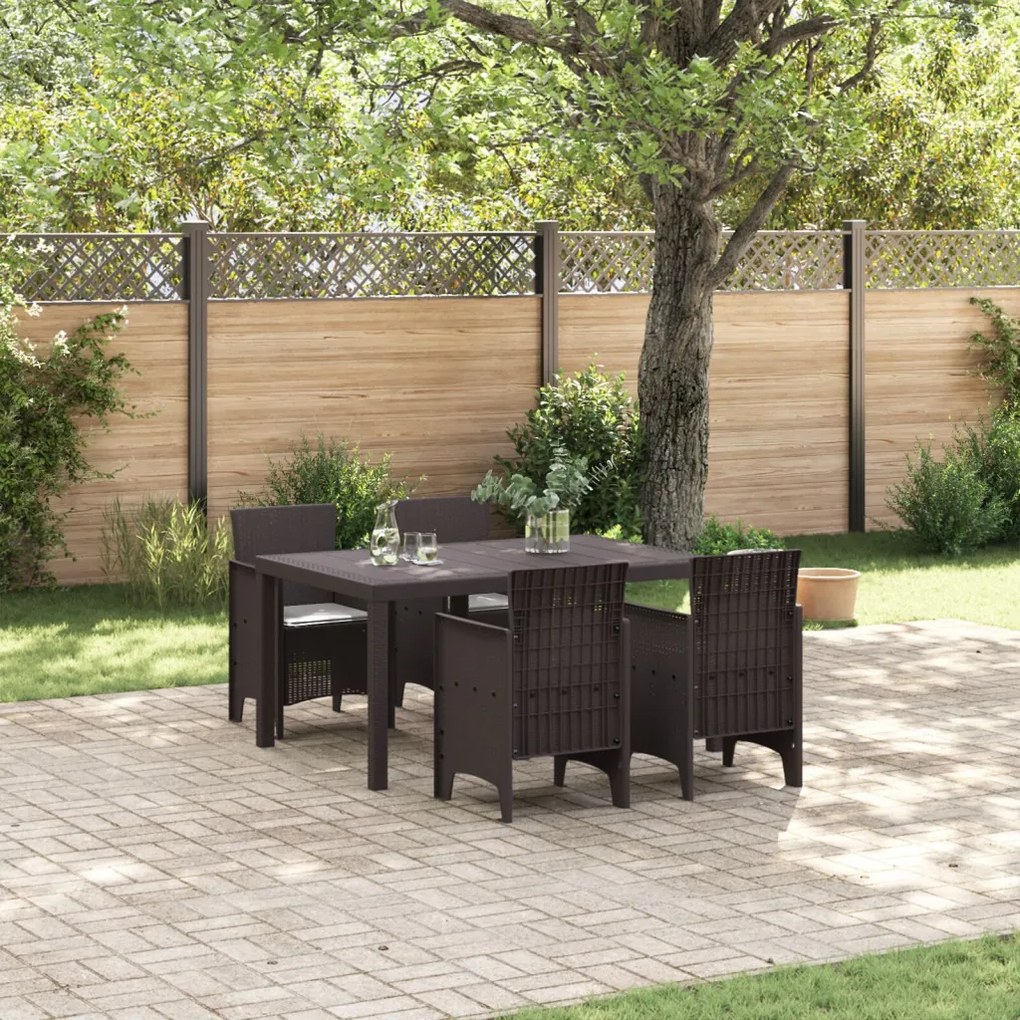 5 darabos kerti étkezőszett párnákkal Brown Poly Rattan