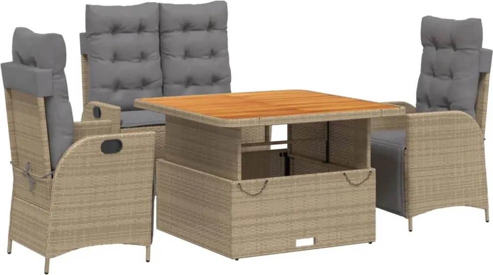 vidaXL 4 részes bézs polyrattan kerti étkezőgarnitúra párnákkal