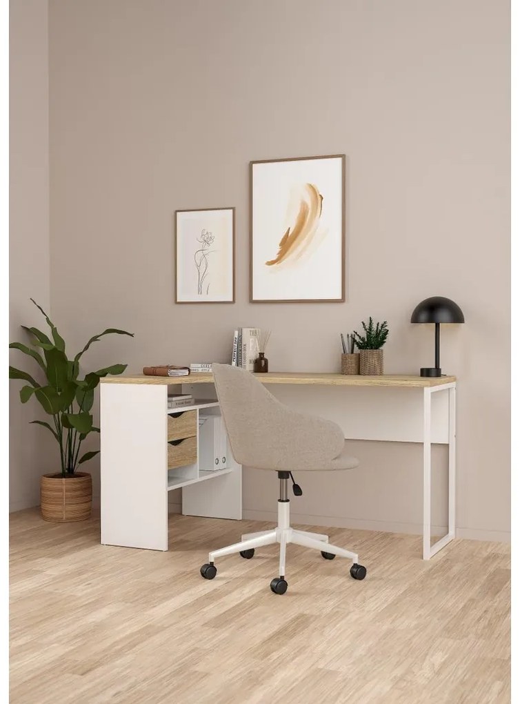 Felix Corner íróasztal, fehér / sonoma tölgy