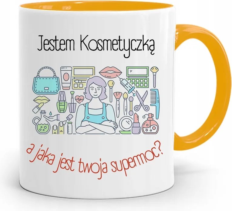 Sárga Bögre Kozmetikusnak Kozmetikus Vagyok, fényképes nyomattal