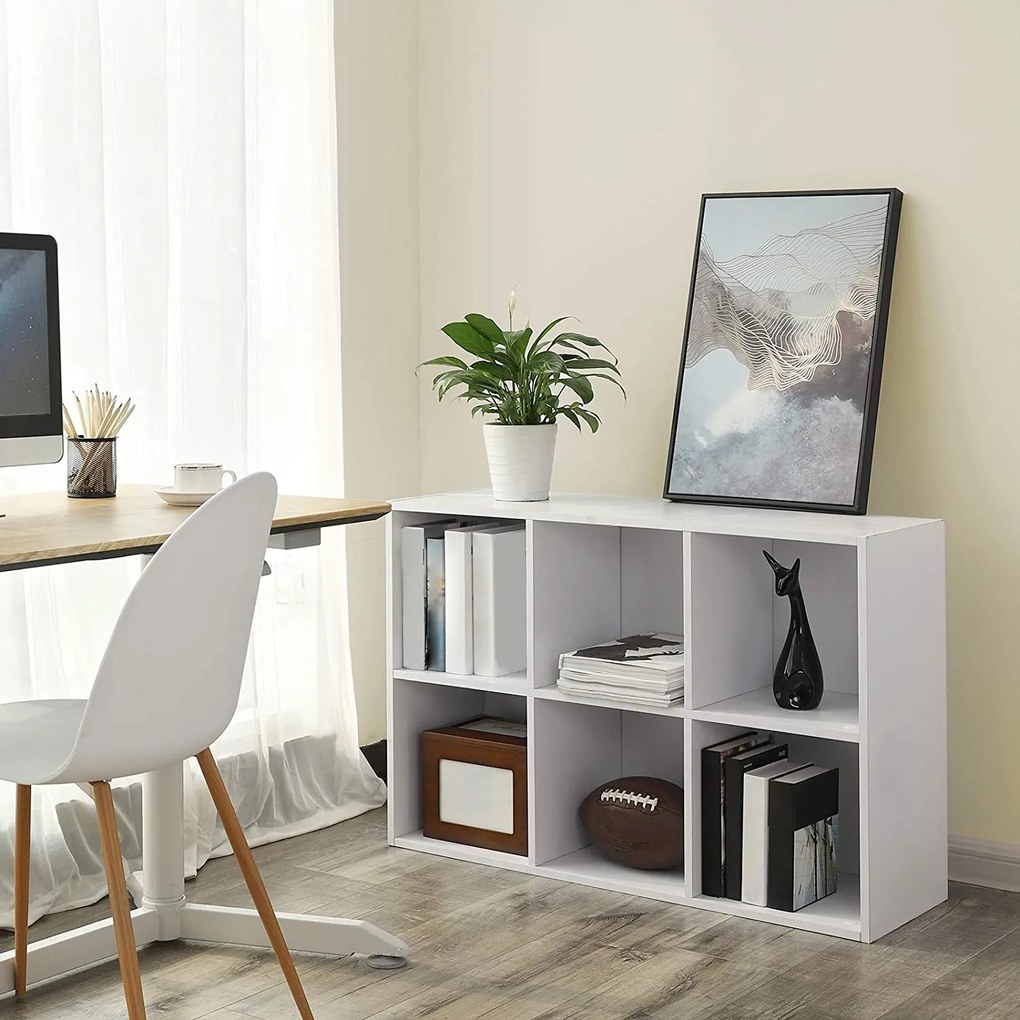 3 szintes könyvespolc, tárolópolc 6 rekesszel, fehér