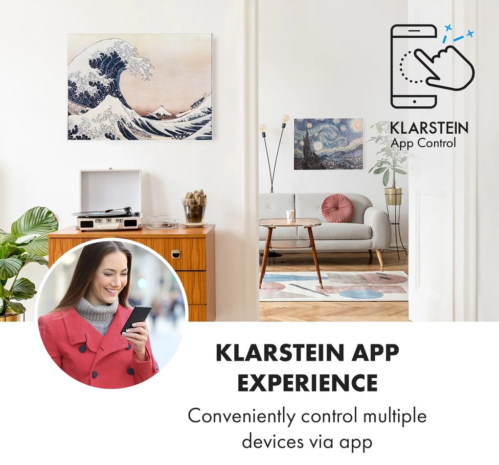 Klarstein Wonderwall Air Art Smart, infravörös hősugárzó, 80 x 60 cm, 500 W, kék hullámok