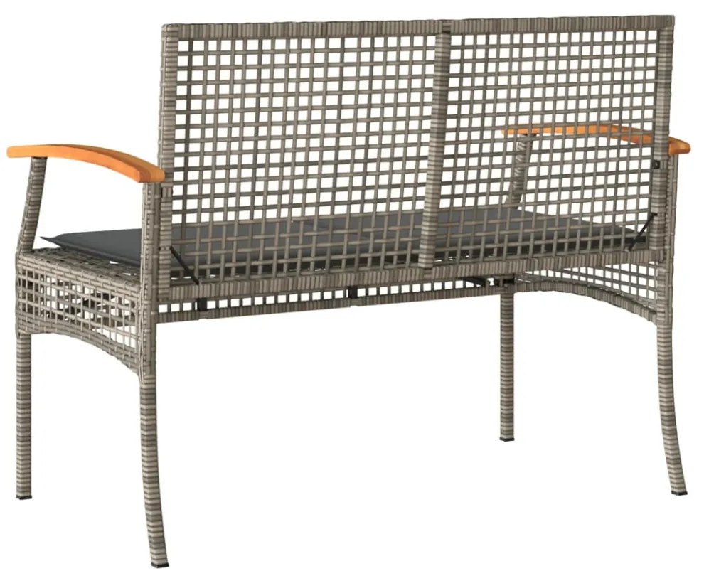 szürke polyrattan és akácfa kerti pad párnával