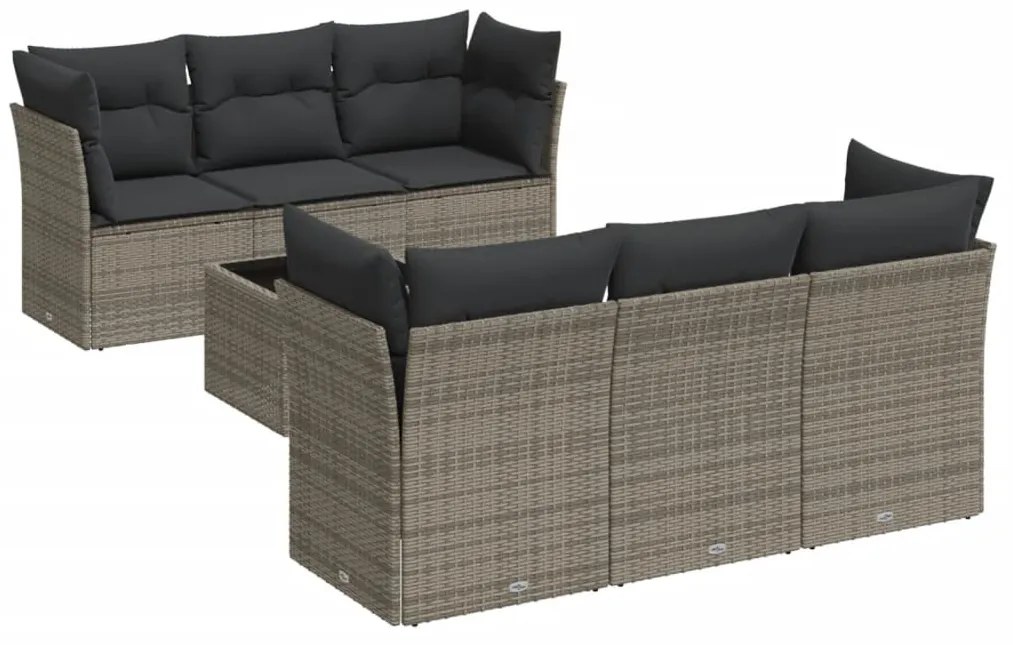 7 részes szürke polyrattan kerti ülőgarnitúra párnákkal