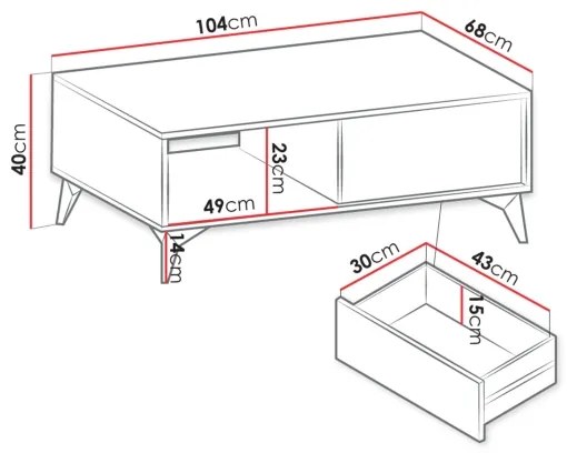 Kávésasztal DIAMOND 40x104 cm fekete/barna