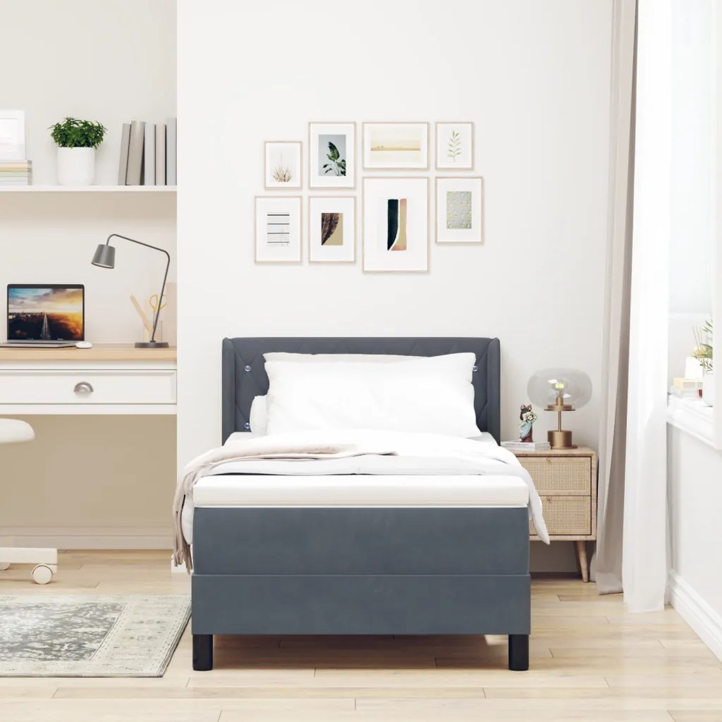 Boxspring Ágy Matracokkal Sötétszürke 90x200 cm Bársony