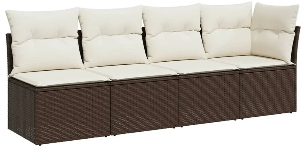 4 személyes barna polyrattan kerti kanapé párnával