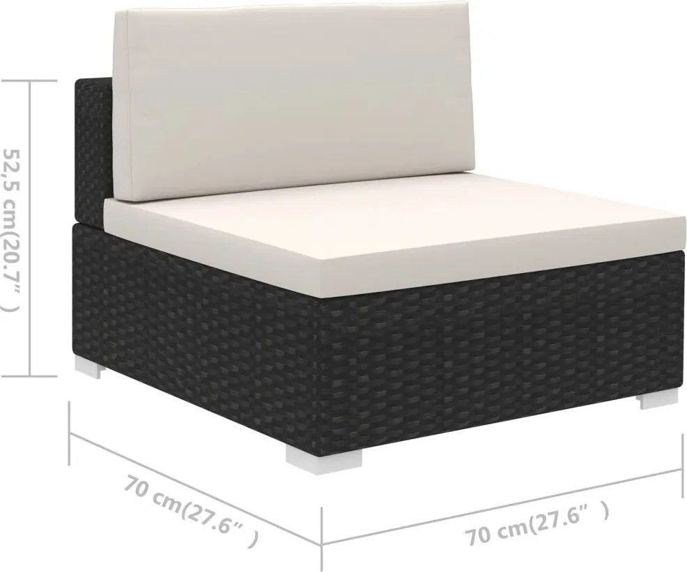 6-részes fekete polyrattan kerti bútorszett párnákkal