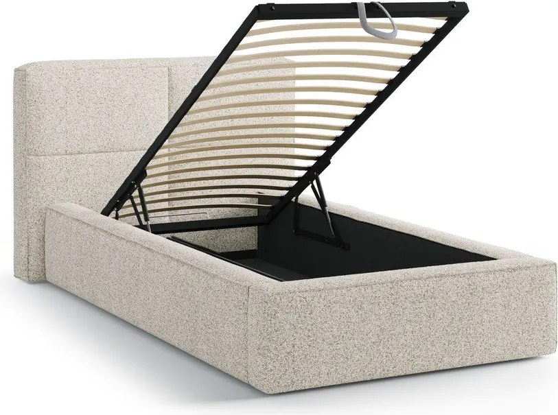 Bézs kárpitozott ágyneműtartós egyszemélyes ágy ágyráccsal 90x200 cm Darren – Micadoni