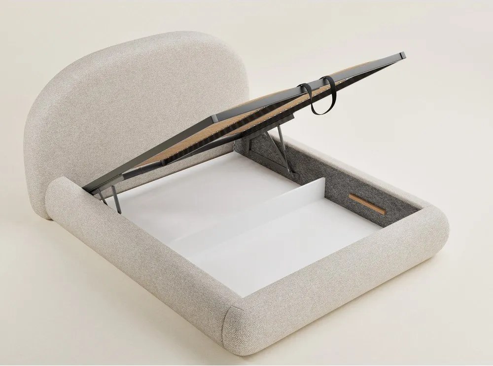 Krémszínű kárpitozott ágyneműtartós franciaágy ágyráccsal 140x200 cm Maumere – Maison de Rêve