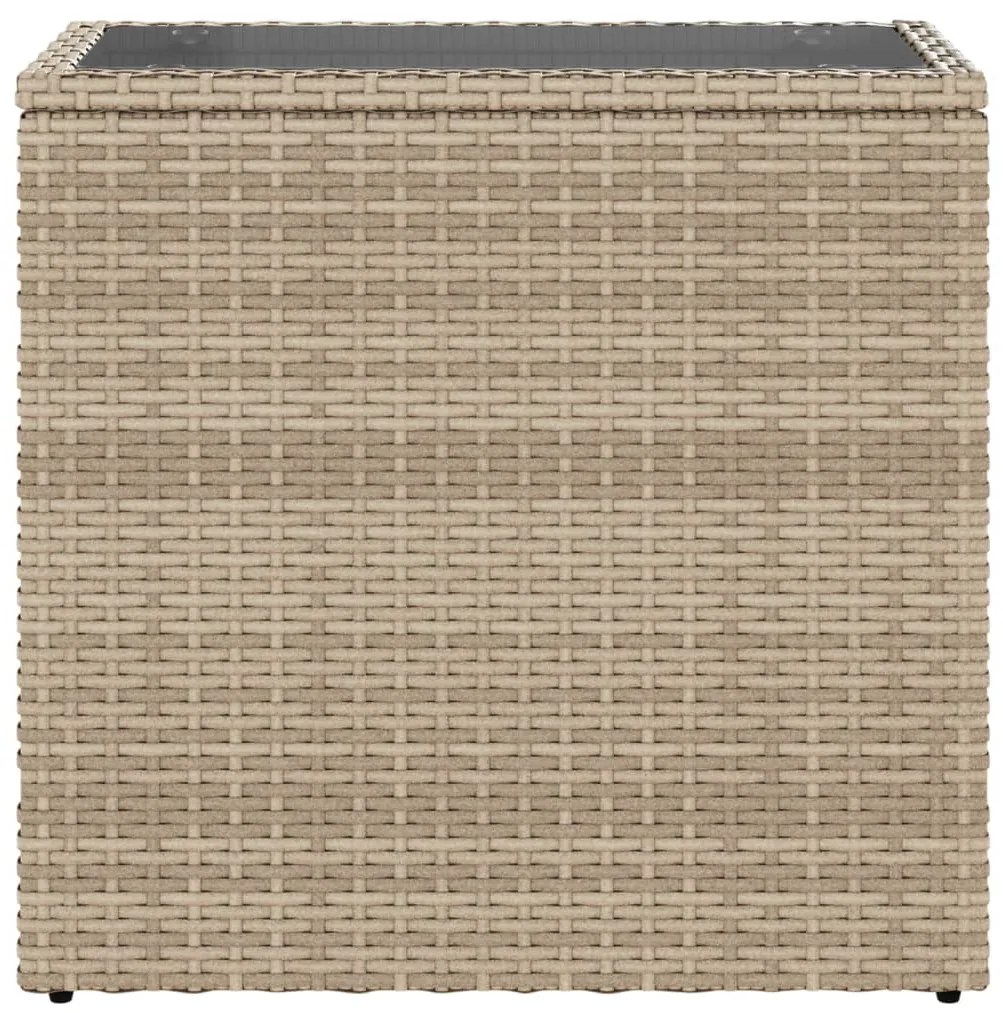 bézs polyrattan kerti kisasztal üveg asztallappal 58x27,5x55 cm
