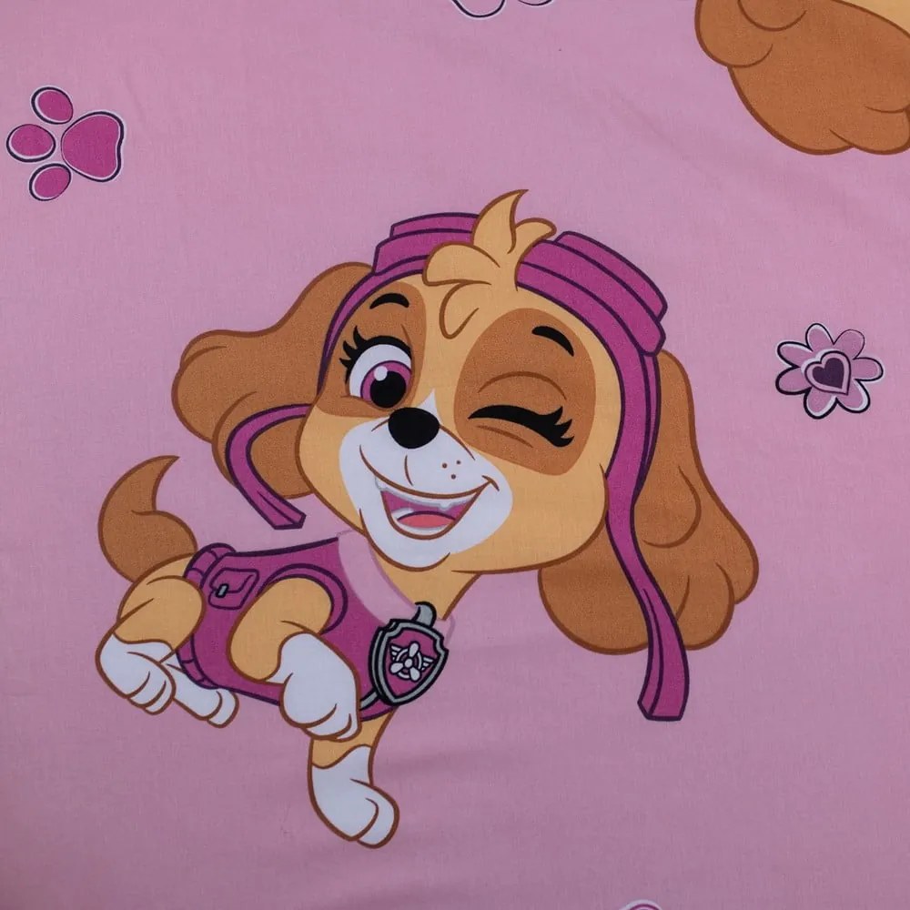 Rózsaszín gumis egyszemélyes pamut gyerek lepedő 90x200 cm Paw Patrol – Jerry Fabrics