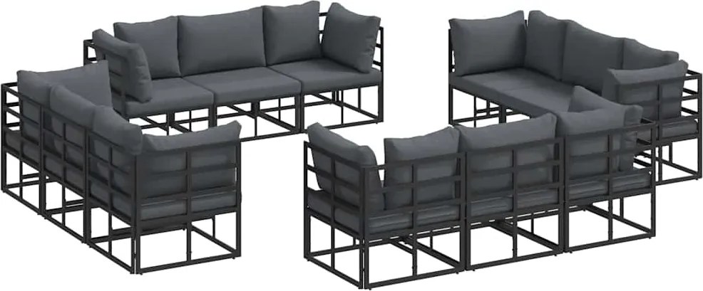 vidaXL Kerti Kanapé Szett 12 pcs Fekete Fém