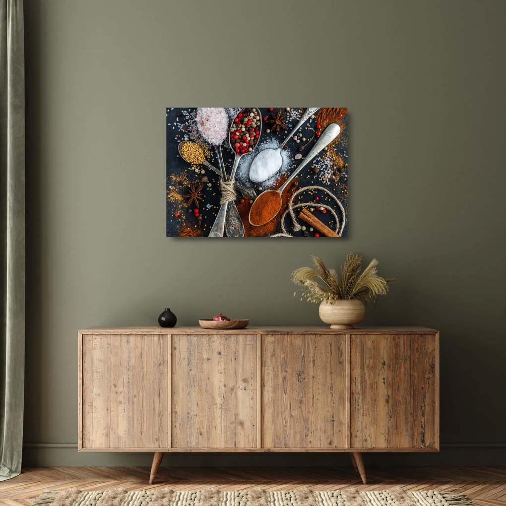 Egy kanál képe fűszerekkel (üvegen) (70x50 cm)