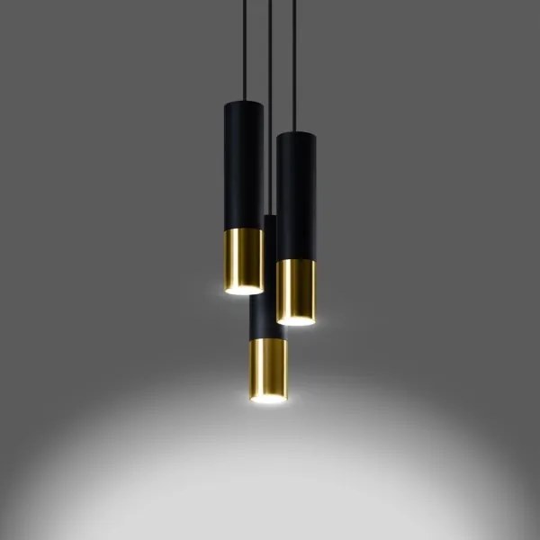 Sollux SL.0955 - Csillár zsinóron LOOPEZ 3xGU10/10W/230V kerek fekete/arany