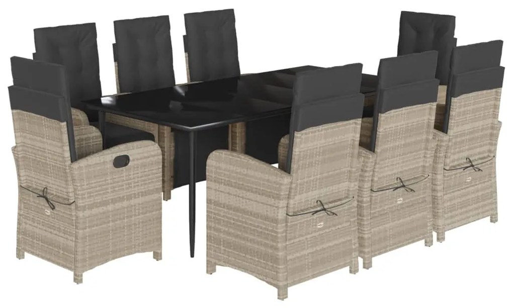 9részes világosszürke polyrattan kerti étkezőgarnitúra párnával