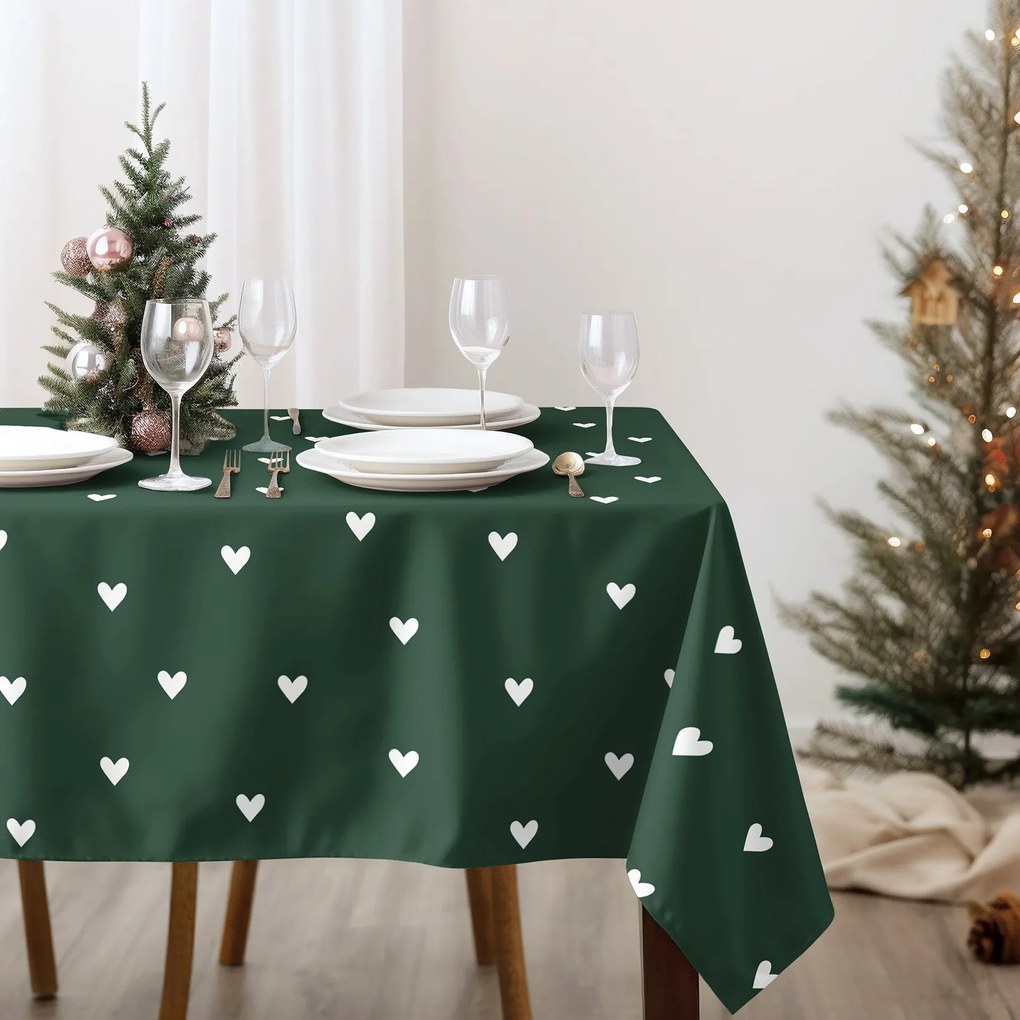 Goldea szögletes terítő 100% pamutvászon - szívecskék, sötétzöld alapon 80 x 80 cm