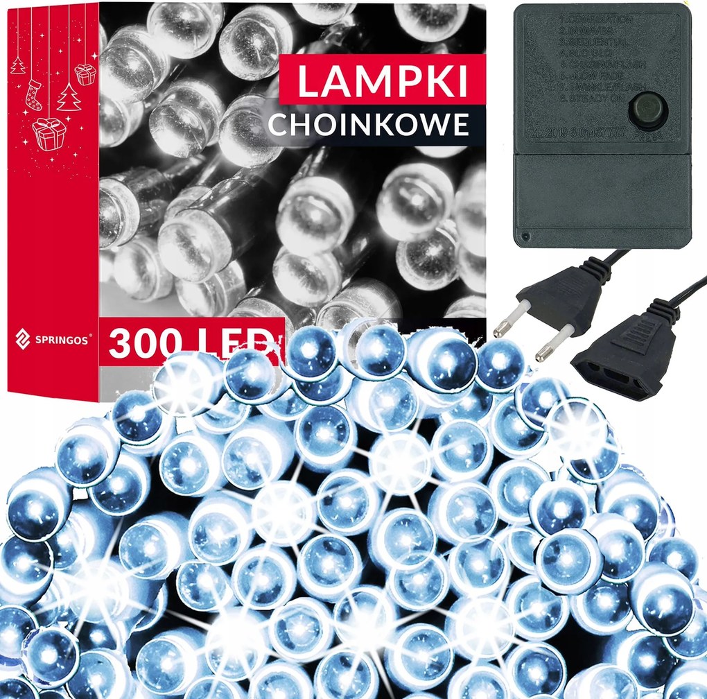 Karácsonyfa Lámpák 300led 21,5m Beltéri Világítás Fehér Hideg Karácsonyi