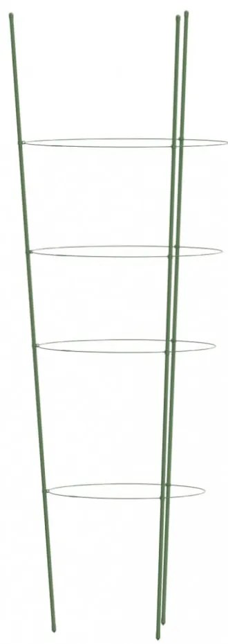 5 db zöld acél kerti növénytámasz 4 gyűrűvel 90 cm