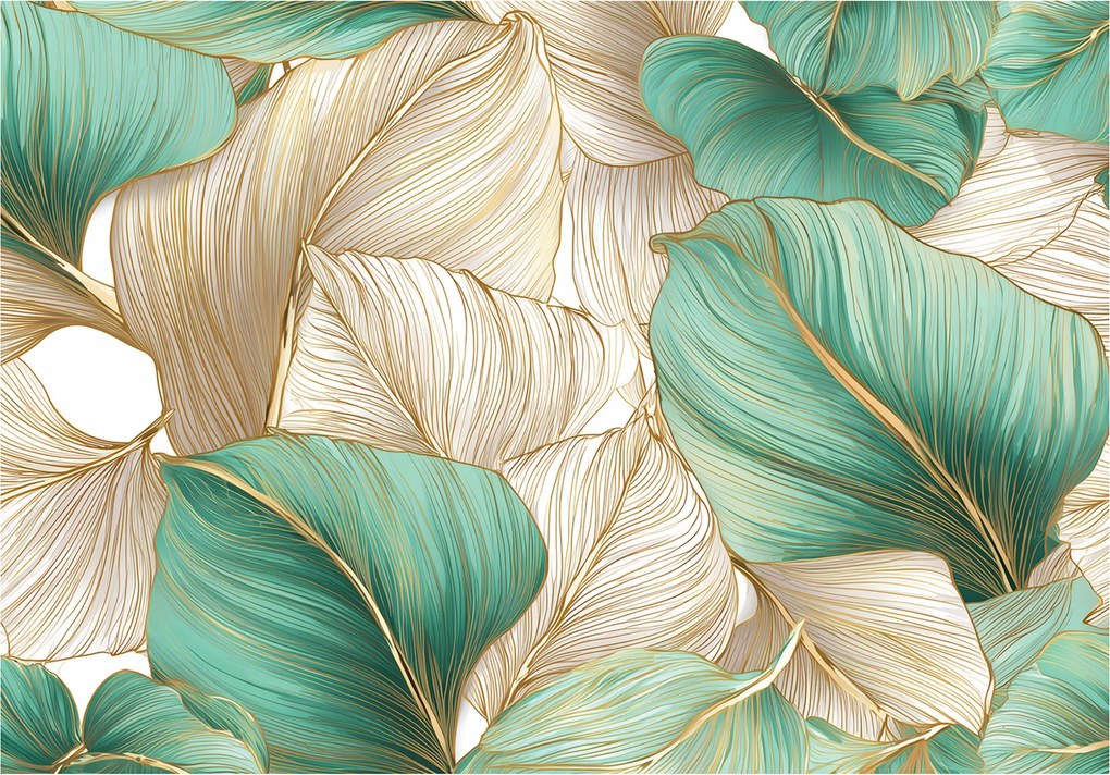 Fotótapéta Levelek Art Deco Arany Hálószoba Nappali Tapéta Flizelina 300x210