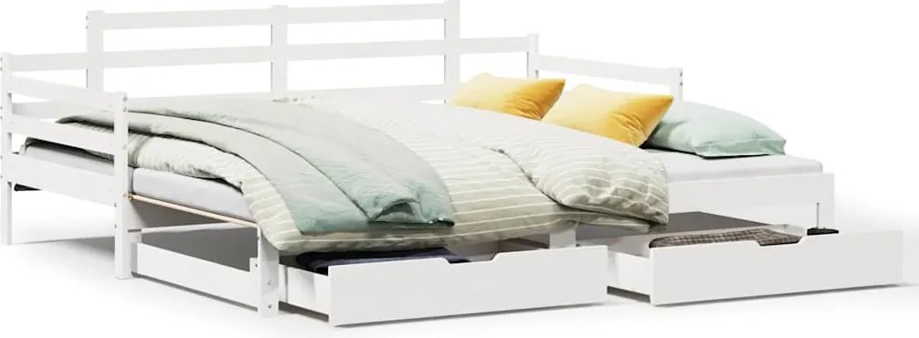 vidaXL fehér kihúzható heverő fiókokkal matrac nélkül 80 x 200 cm