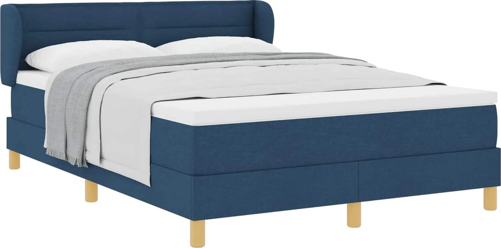 vidaXL Boxrugós ágy matracmal fejtámlával Kék 140 x 190 cm szövet