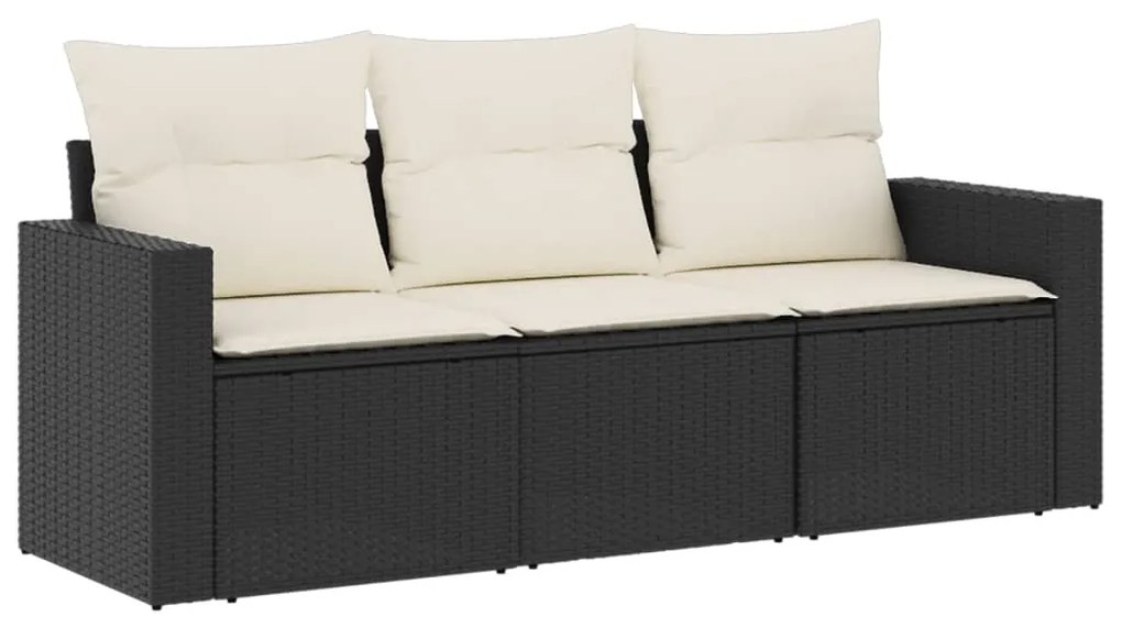 vidaXL 3 részes fekete polyrattan kerti ülőgarnitúra párnával