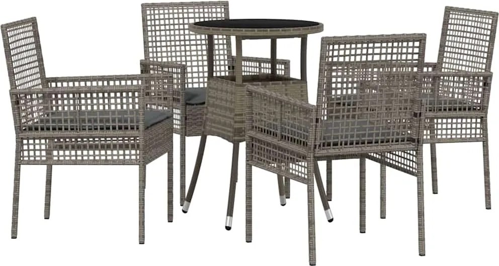 vidaXL Kert étkező szett 5 pcs Szürke polirattan