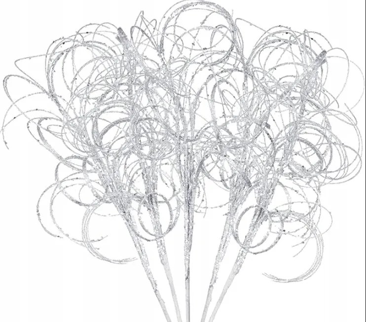 4 db-os Csillogó Dekorációs Ágak Karácsonyra Szett (Ezüst)