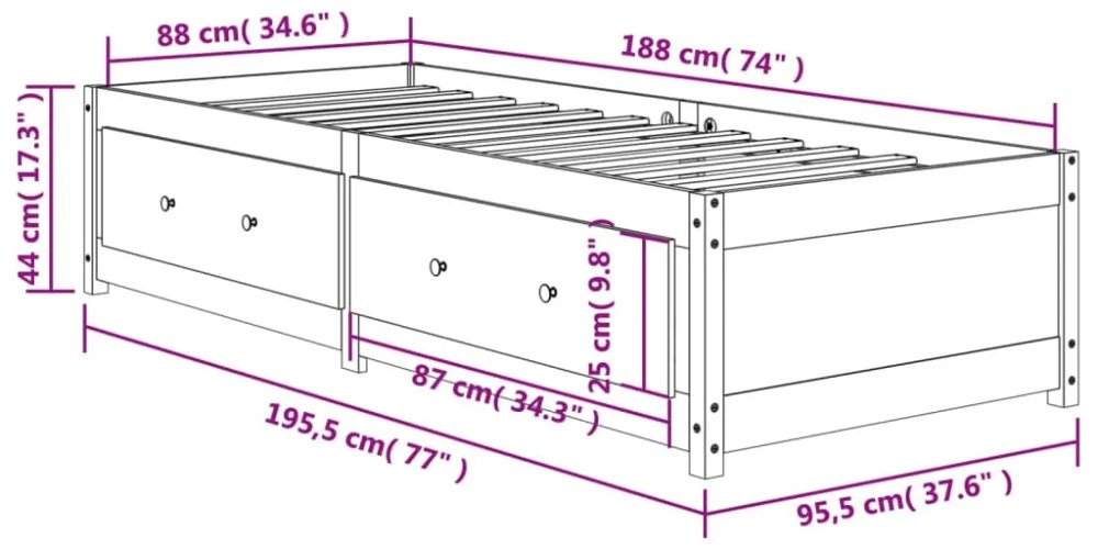 viaszbarna tömör fenyőfa kanapéágy matrac nélkül 90 x 190 cm