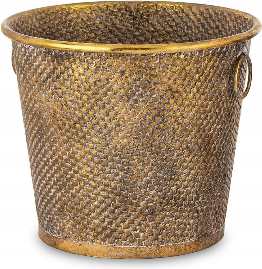 Virágtartó Fém Fedél Arany Barna 25x30cm Retro Fogantyúkkal Antik