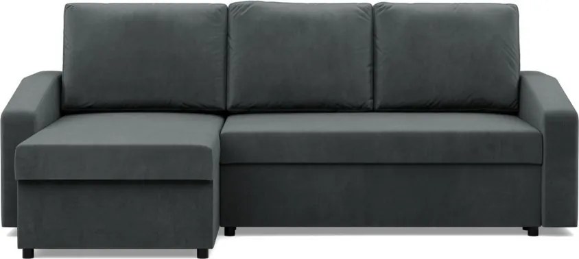 Zeus sarokkanapé, 2 ágyneműtartóval, döntött kartámasz, bársony, univerzális oldal, hab töltet, szürke