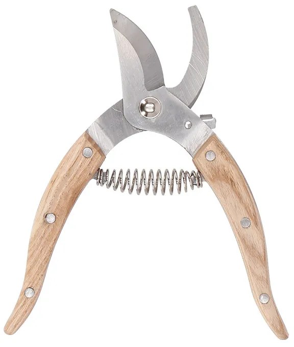 Rozsdamentes acél metszőolló szobanövényekhez, kőrisfa nyéllel, 17 cm