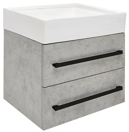SAT Cube Way Fürdőszobaszekrény mosdóval és fekete fogantyúval 60x53x46 cm beton matt CUBE46C602BESATCW