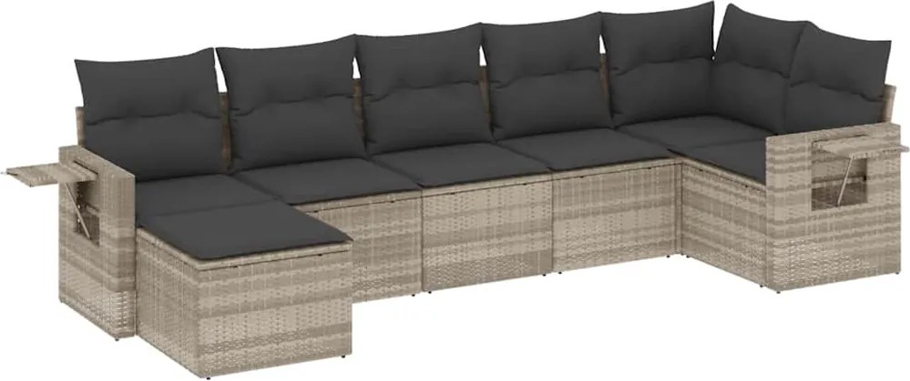 vidaXL 7 részes világosszürke polyrattan kerti ülőgarnitúra párnákkal