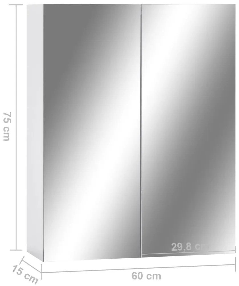 fehér MDF tükrös fürdőszobaszekrény 60 x 15 x 75 cm