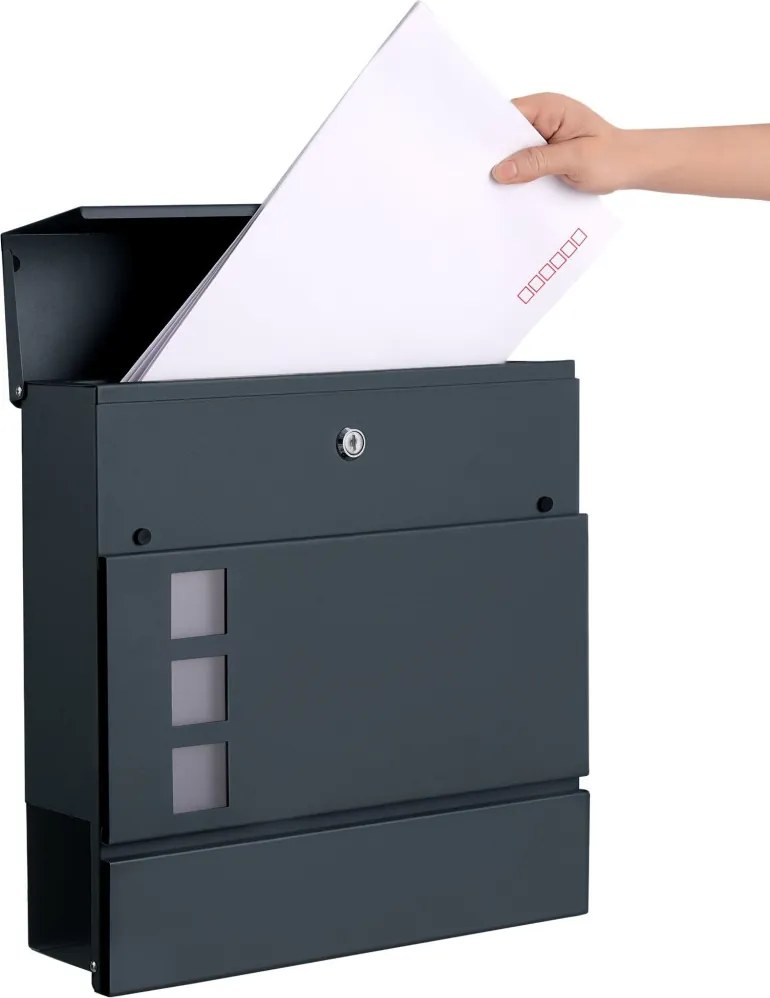 Zárható postaláda újságtartóval, falra, kerítésre szerelhető, antricit szürke