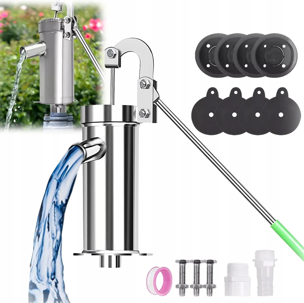 Kézi kerti vízpumpa 32 mm rozsdamentes acél ezüst