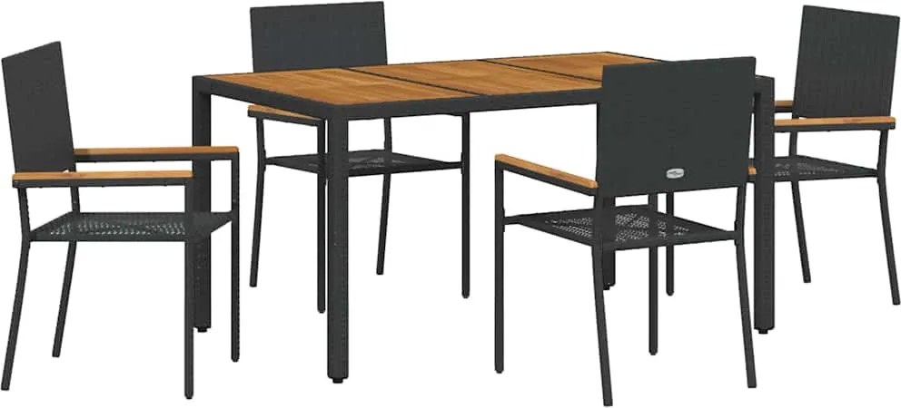 vidaXL Kert étkező szett 5 pcs Fekete polirattan